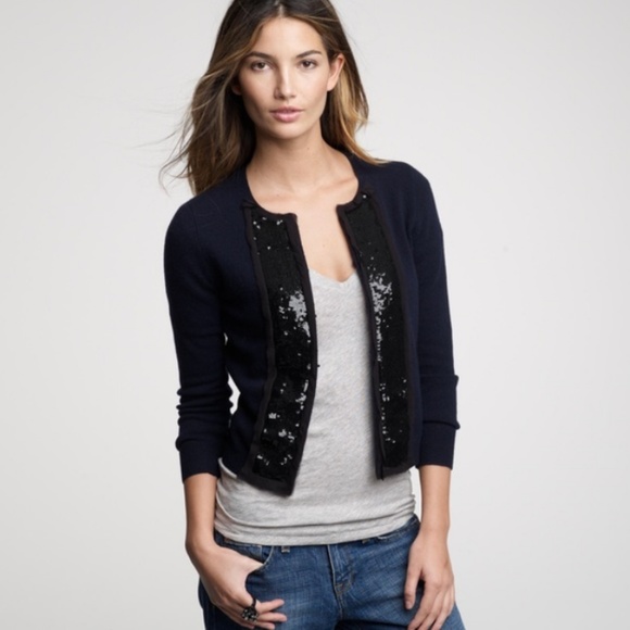 J. Crew Sweaters - J. Crew Sequin Navy/Black Tuxedo Cardigan NWOT M